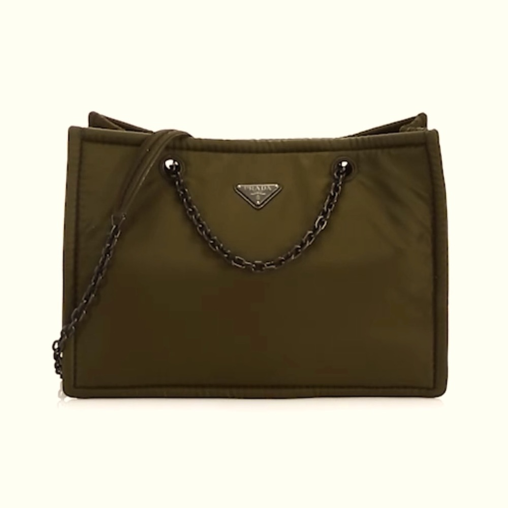 Authentic Prada Tessuto Nylon Chain Shopper
Military Green. NEW without tags.